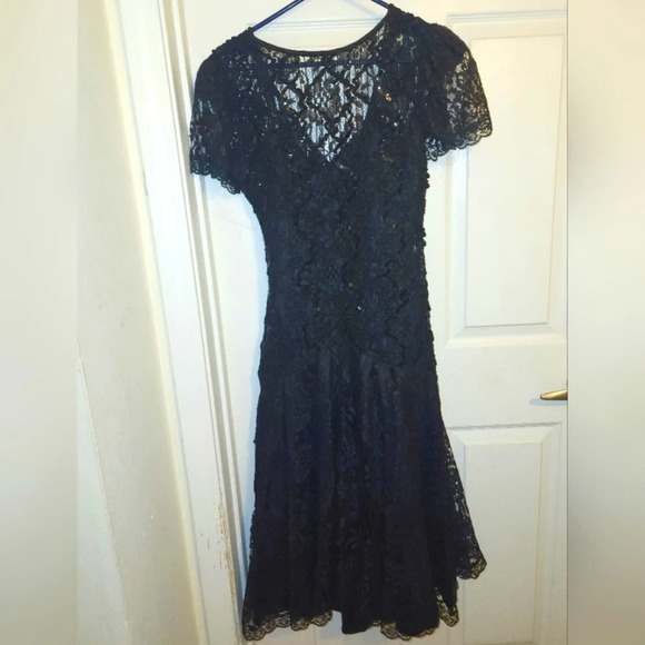 Vintage Shuet Young for HW Collections Lace & Sequin Dress, Sz 4 - Picture 1 of 7